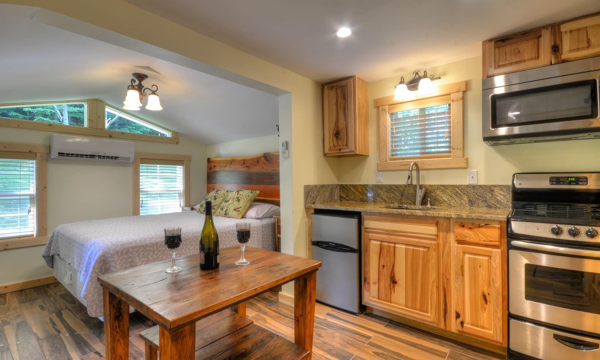 Almond Cabin | Creekside Tiny Cabin w/Hot Tub, Firepit, Pet Friendly, Near NOC, Tsali & Dragon