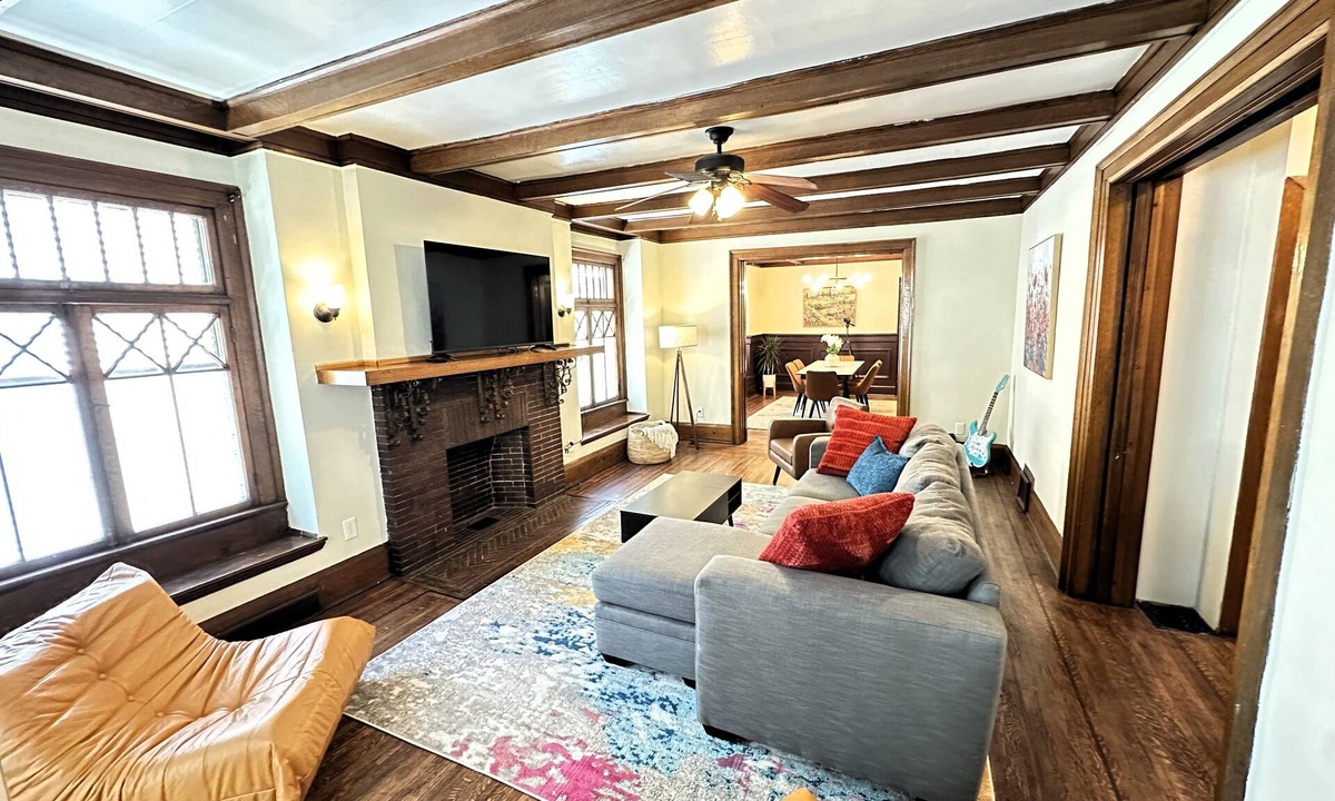Front Park Apartment | Spacious Allentown Retreat, Porch + Walkable Location, King Bed + Sauna