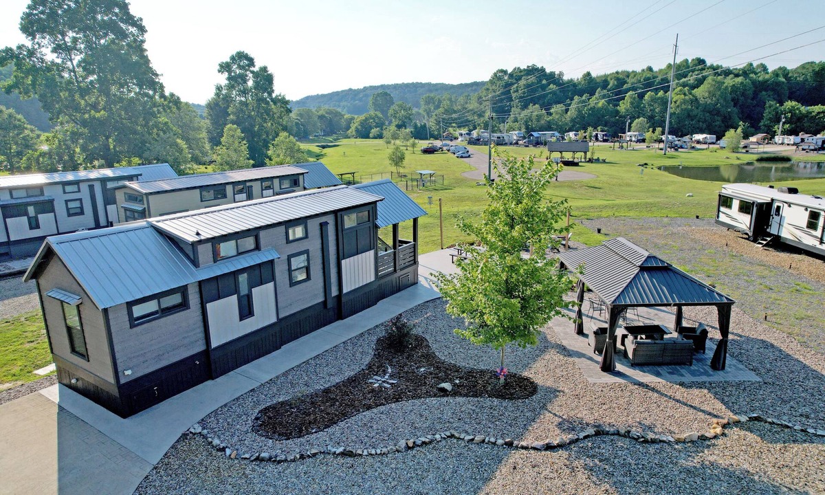Morganton House | Tiny home mtn retreat-covered outdoor patio, firepit, pool, fishing, basketball