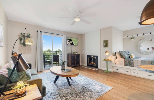 Chalet Village Condo | Above the Trees - Modern Studio for 2 with Views, Wifi, Pools