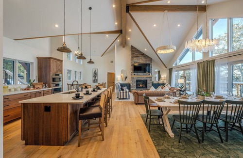 Lake Harmony Estates Ski Chalet | An Elevated Group Retreat with Soaring Glass, Lake Views, Boats, 3 Decks