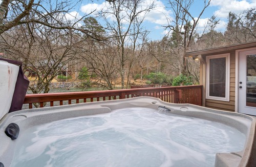 Ellijay Cabin | Modern Rustic Riverfront Cabin w/Hot Tub, Resort Amenity, Near Hiking/Wineries