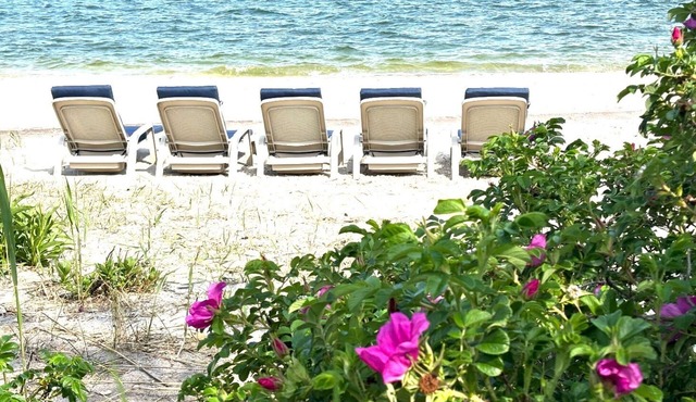 Beach cottage, private road, private beach, private mooring, private parking.